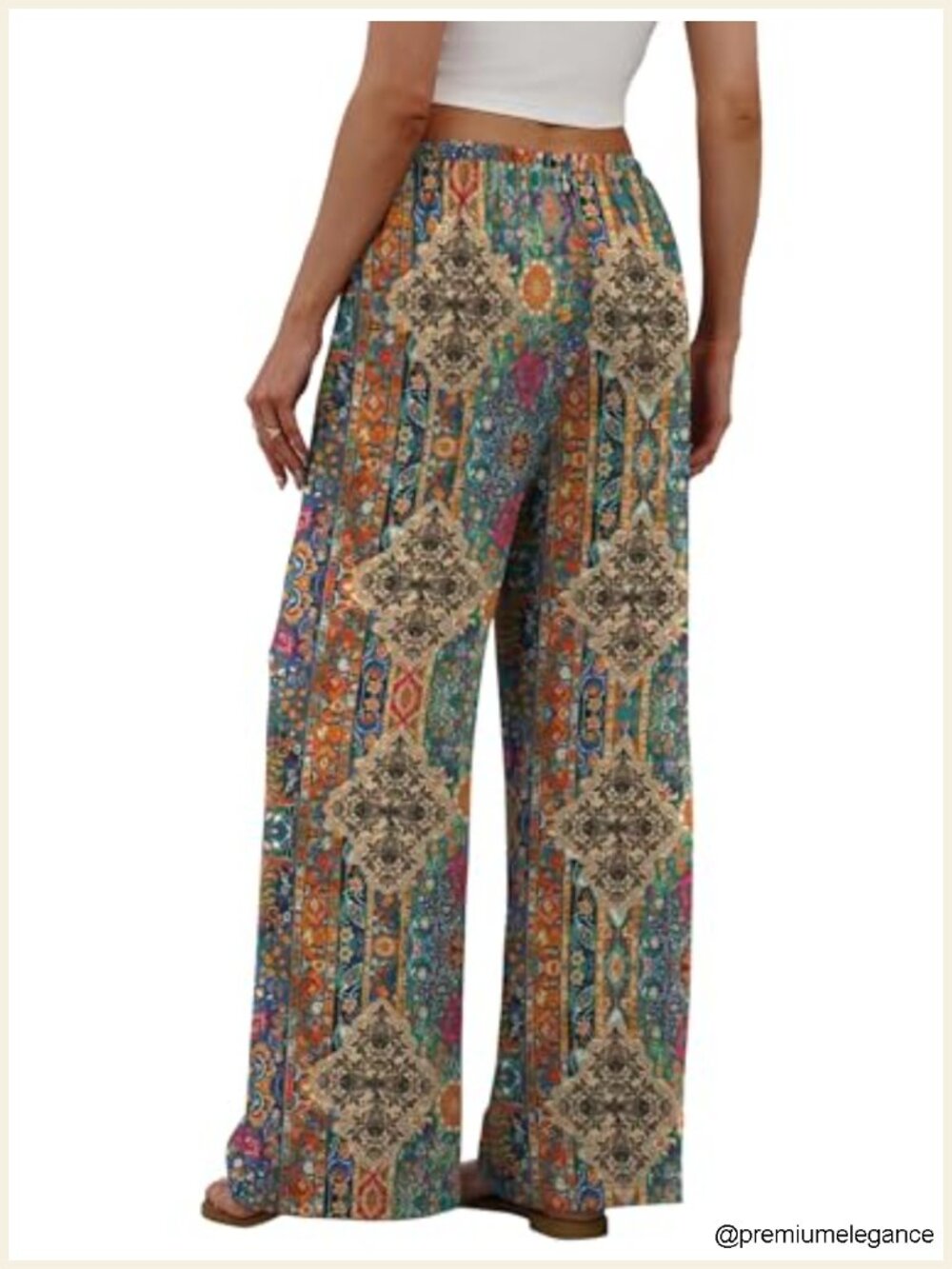 Wide Leg Palazzo Pants with Pockets Drawstring Elastic Waist Summer - Picture 4 of 4